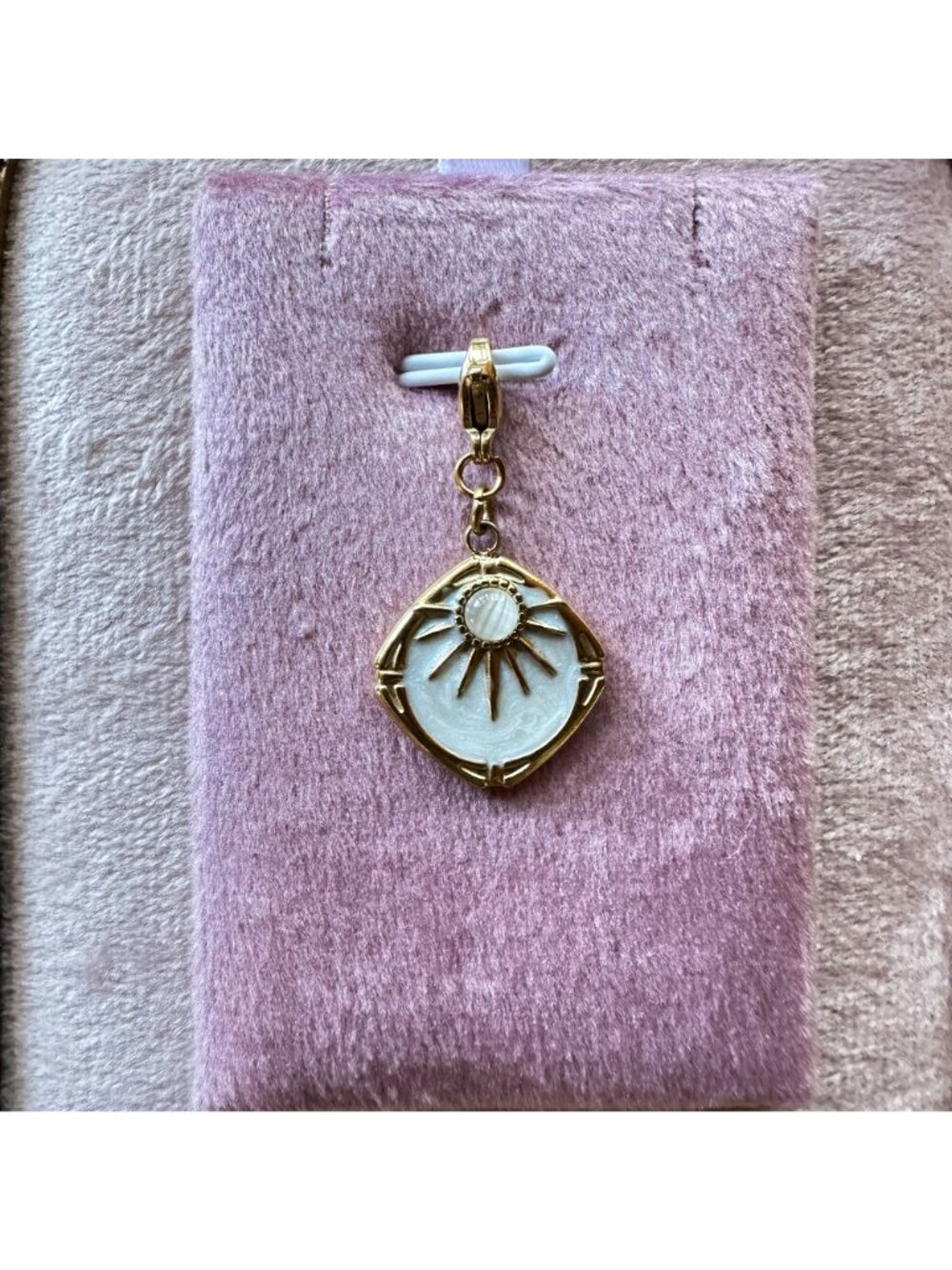 18k Gold PVD Stainless Steel Sunburst Charm Clip On Celestial Sun White Enamel - Picture 1 of 13